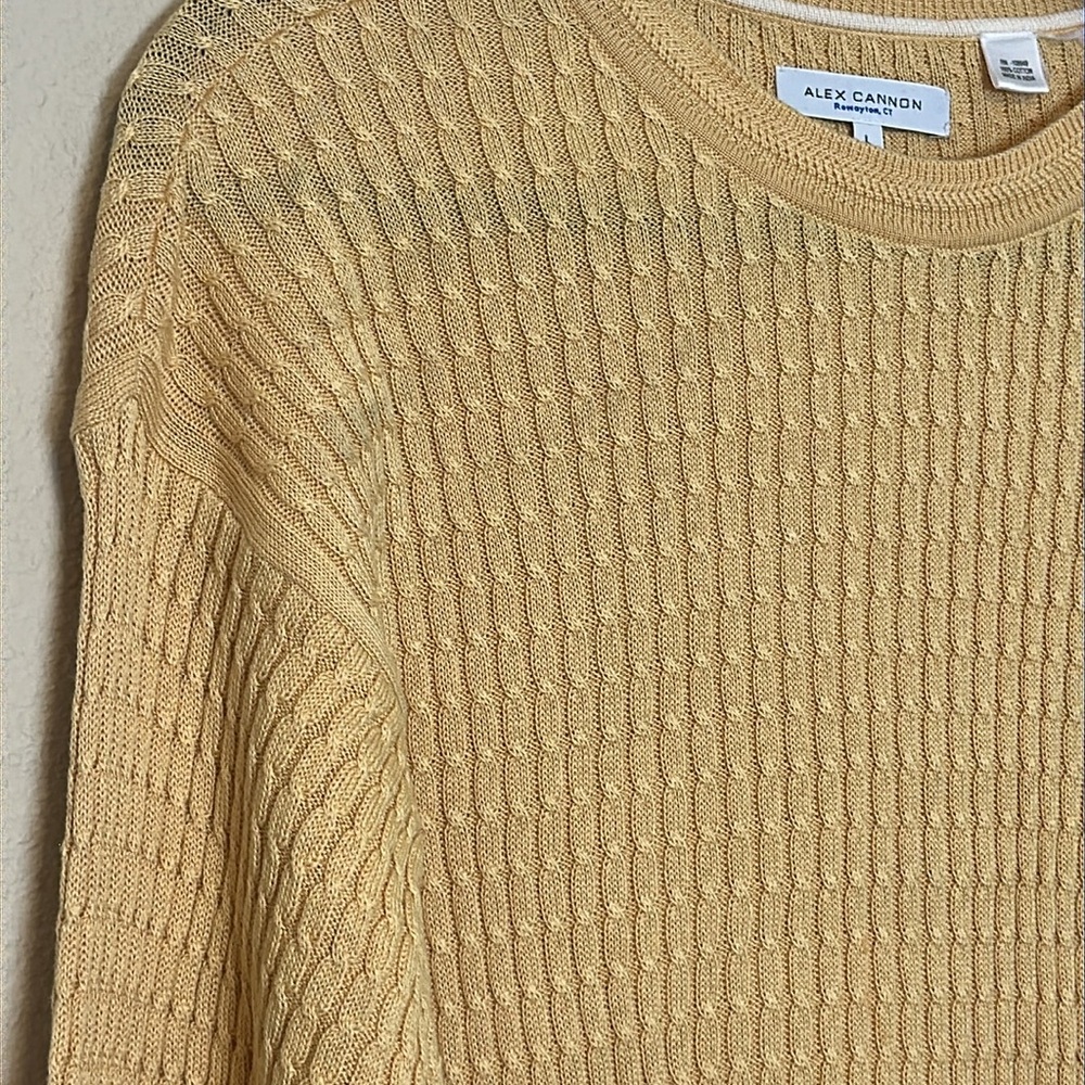 Alex Cannon Yellow Cable‎ Knit Cotton Sweater Size Large - Picture 2 of 6